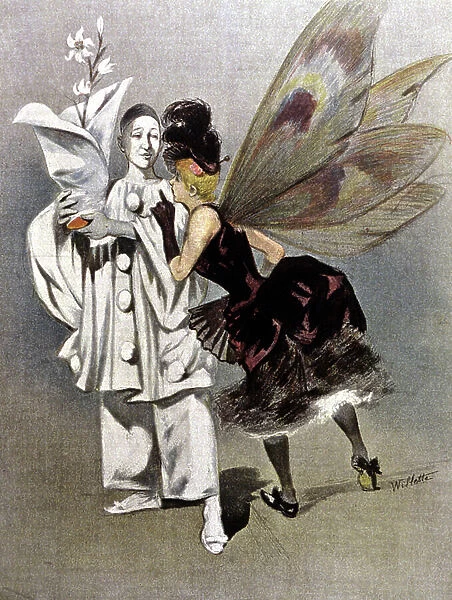 Pierrot and the fairy godmother of Colombine, 1888 (illustration)