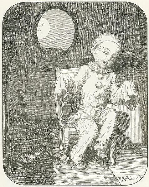 Pierrot laments about his fate. He did not eat partridge or pasta (verse 10), 1880 (engraving)