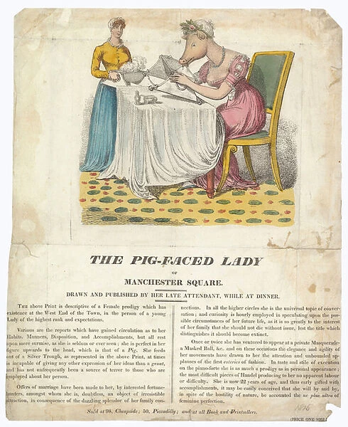 The Pig-faced Lady of Manchester Square (coloured engraving)