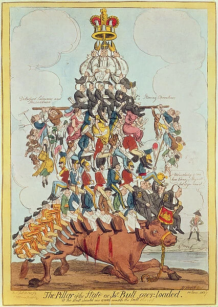 The Pillar of the State, or John Bull Overloaded, after Cruikshank in 1819