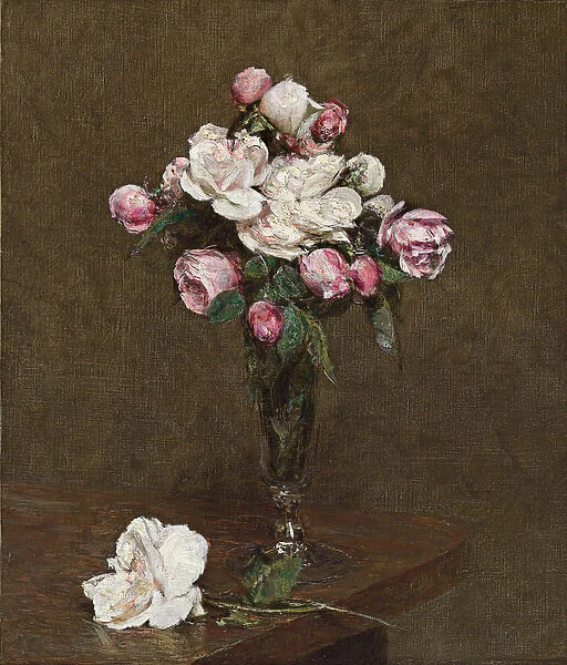 Pink and White Roses in a Champagne Flute, 1874 (oil on canvas)