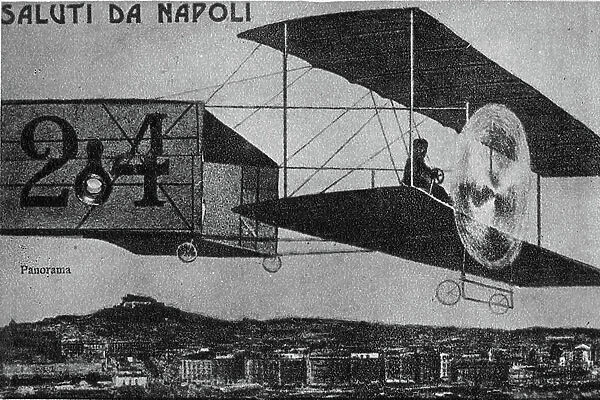 Pioneers of Italian aviation: In Naples. in Ferrara. the airplanes fly so low that in the postcards of the time the background is always made up of the panorama of the cities