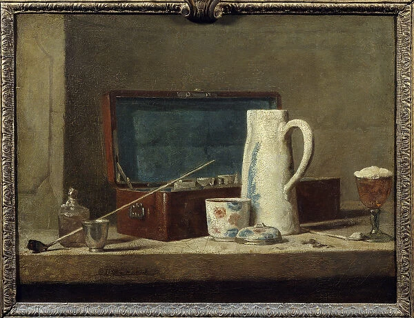 Pipes and vase for drinking or smoking Painting by Jean Baptiste Simeon Chardin