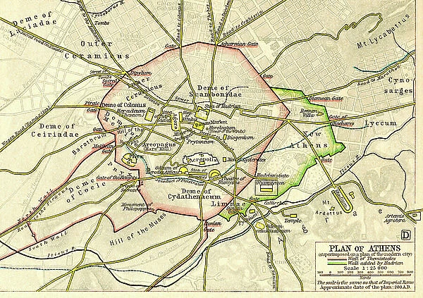 Plan of Athens, Greece c.200 AD. From Historical Atlas, published 1923