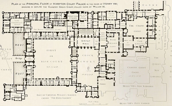 Plan of the principal floor of Hampton Court Palace as it was during the reign of King