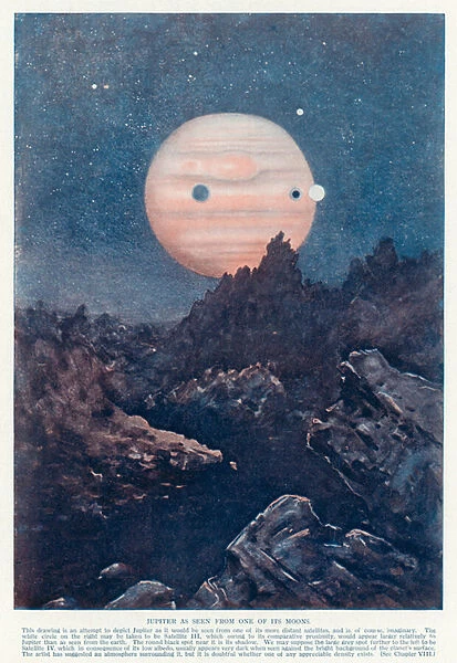 The planet Jupiter as seen from one of its moons (colour litho)