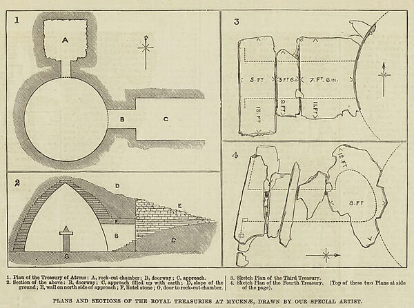 Plans and Sections of the Royal Treasuries at Mycenae (engraving)