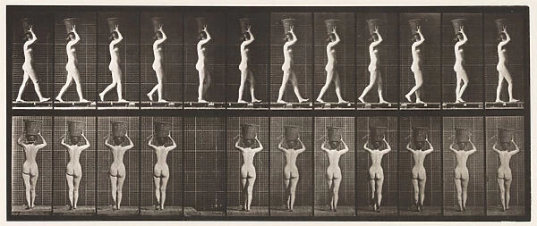 Plate 34. Walking, 15-lb. Basket on Head, Hands Raised, 1872-85 (collotype on paper)