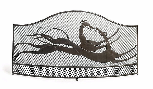 Playing Hounds: A Fire Screen, c.1925 (wrought iron and steel mesh)