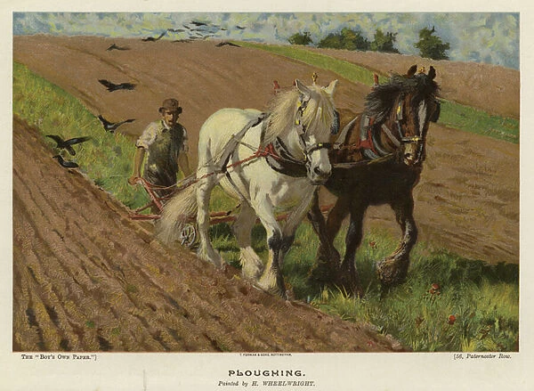 Ploughing by H Wheelwright (colour litho)