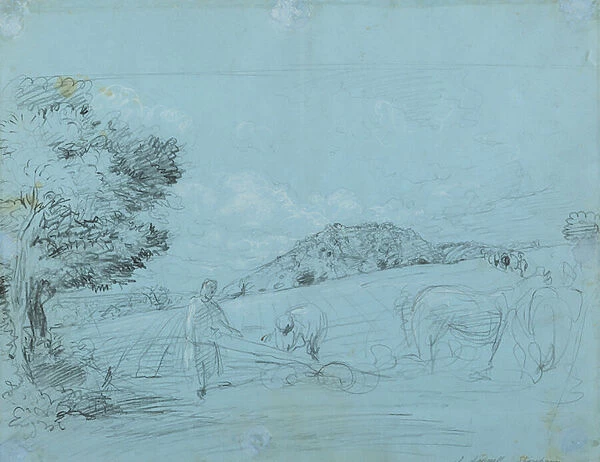 Ploughing at Shoreham (pencil and chalk on paper)