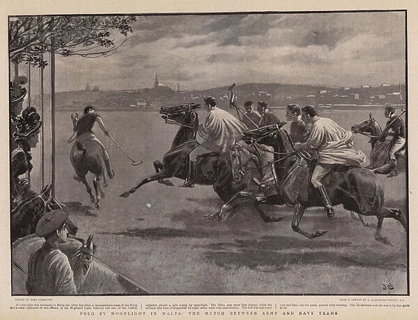 Polo by Moonlight in Malta, the Match between Army and Navy Teams (litho)