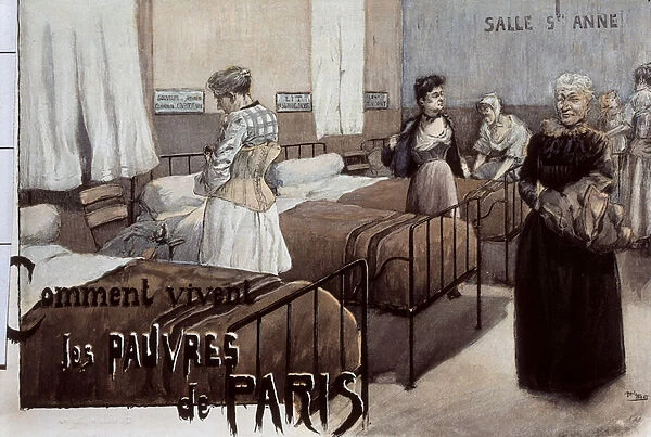 The poor of Paris, early 20th century (drawing)
