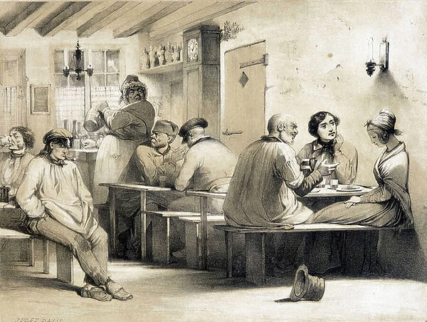 Popular hostel 'Le Carpet Franc'. Illustration of the 19th century