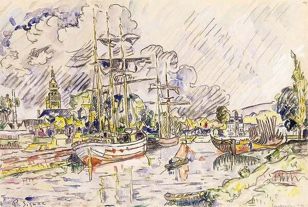 The Port of Landerneau, 1921 (watercolour and gouache over black chalk on paper)