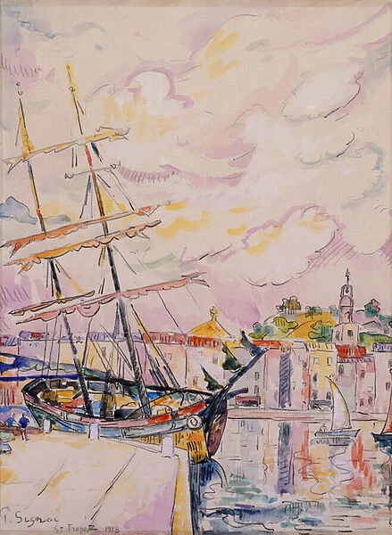 The Port of Saint-Tropez, 1918 (w / c & charcoal on paper)