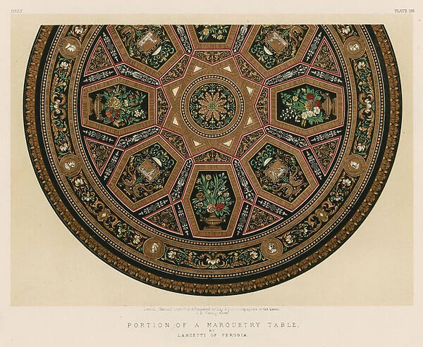Portion of a Marquetry Table by Lancetti of Perugia (chromolitho)