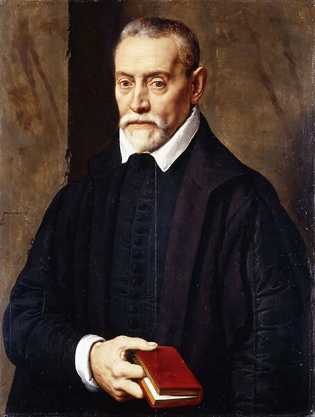 Portrait of an Academic, half-length, in black costume, holding a book, (oil on panel)