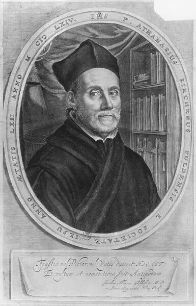 Portrait of Athanasius Kircher, German scholar, aged 62 (engraving) (b  /  w photo)