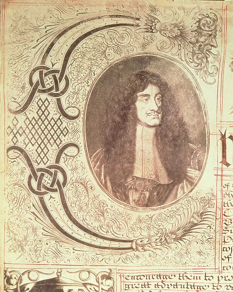 Portrait of Charles II from the Hudsons Bay Company Charter, 2nd May 1670 (engraving)