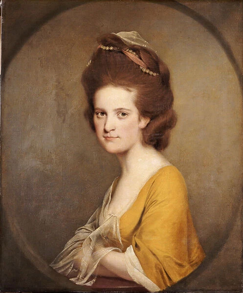 Portrait of Dorothy Hodges, half length, in a yellow dress (oil on canvas