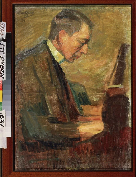 Portrait du compositeur Sergei (Serguei) Rachmaninov (Serge Rachmaninoff ou Rakhmaninov) (1873-1943). Oeuvre de Leonid Osipovich Pasternak (1862-1945), huile sur toile, 1916. Art russe, 20e siecle. State Tretyakov Gallery, Moscou
