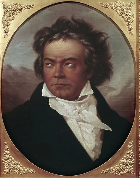 Portrait of the German composer Ludwig van Beethoven (1770-1827) at the age of 49 (German composer Ludwig van Beethoven at the age of 49) Painting by Ferdinand Schimon (1797-1852) 1819 Bonn, Maison natale du composer