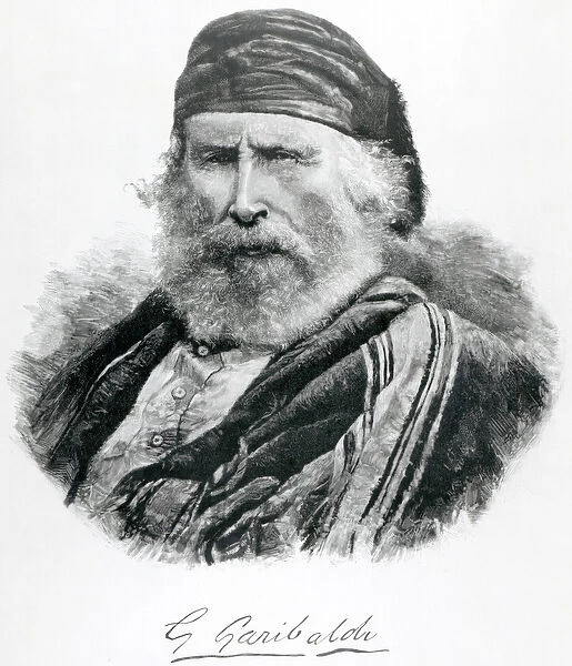 Portrait of Giuseppe Garibaldi (litho) (b  /  w photo)