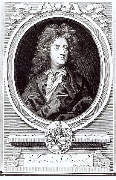 Portrait of Henry Purcell (1659-95), English composer, engraved by R. White, 1695