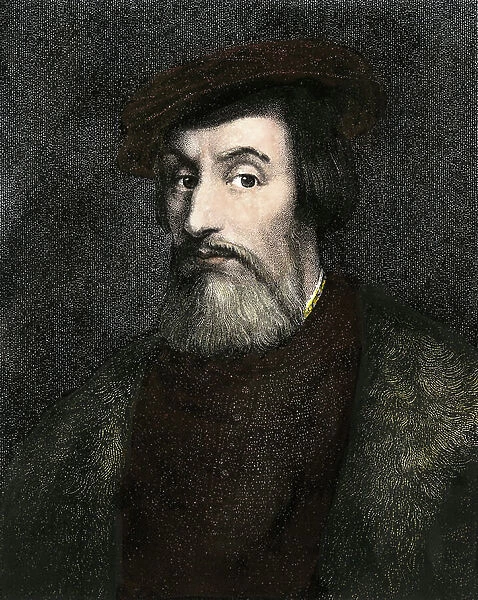 Portrait of Hernan Cortes (Hernando Cortez, 1485-1547) conquistador and colonizer of Mexico. Engraving of the 16th century