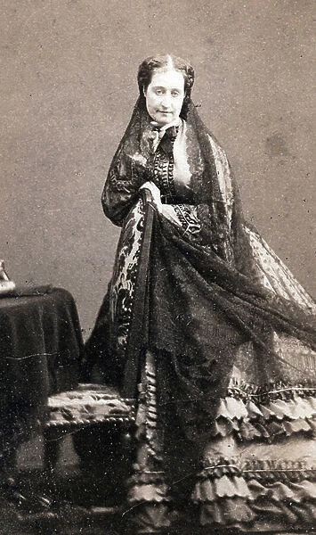 Portrait of the Impress Eugenie (Eugenia de Montijo, 1826-1920), Impress of the French from 1853 to 1870. Photograph of Disderi from a Business Card Album, 1850