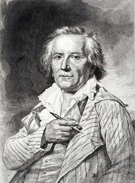 Portrait of Jean-Honore Fragonard (Jean Honore Fragonard, 1732-1806) French painter. Engraving. Size: 19x13, 5cm Musee d'Arbaud