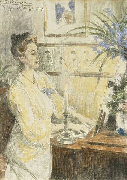 Portrait of Johanne Helene Louise Brodersen, at the Piano, 1907 (pastel)