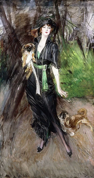 Portrait of a Lady, Lina Bilitis, with two Pekineses, 1913 (oil on canvas)