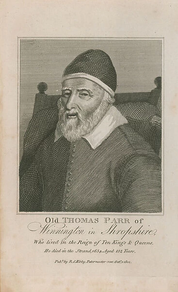 Portrait of old Thomas Parr (engraving)