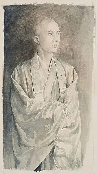 Portrait of a Priest at Temple of Lyemitsu, Nikko, c. 1888 (sepia wash on paper)