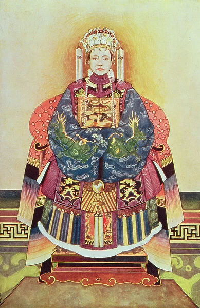 Portrait of Tzu Hsi, the Empress Dowager (1835-1908) (colour litho)