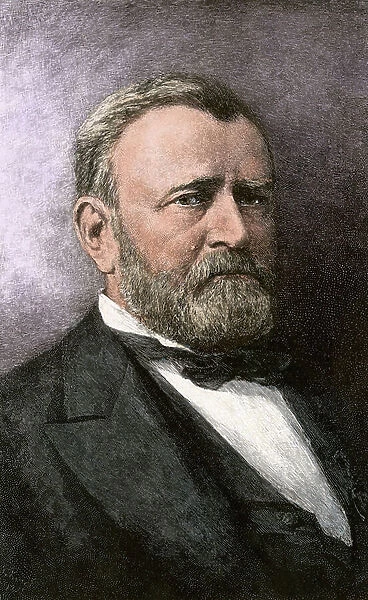 Portrait of Ulysses Grant (1822-1885), President of the United States - Colorisee engraving 19th century - President Ulysses S. Grant - Hand-colored woodcut of a 19th-century illustration