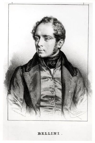 Portrait of Vincenzo Bellini (1801-35) (litho) (b  /  w photo)