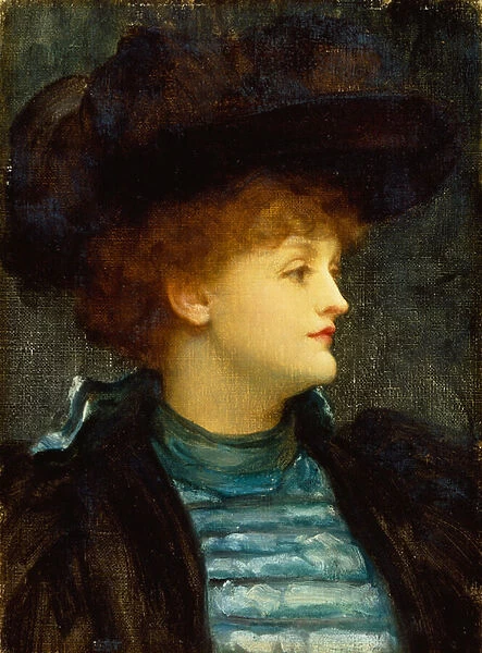 Portrait of Woman in Turquoise Dress With Black Coat and Hat (oil on canvas)