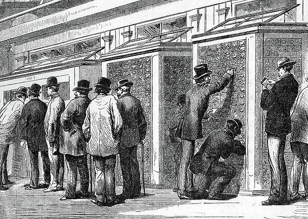 Post office in the USA, 1885 (engraving)