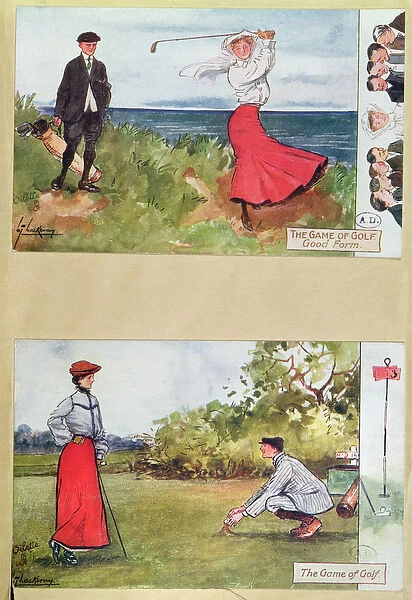 Postcards depicting the game of golf, early 20th century (colour litho)