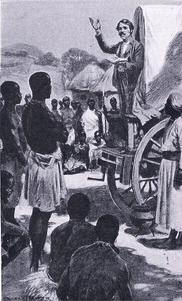 Preaching to the Makololo: Livingstone, illustration from Cassell
