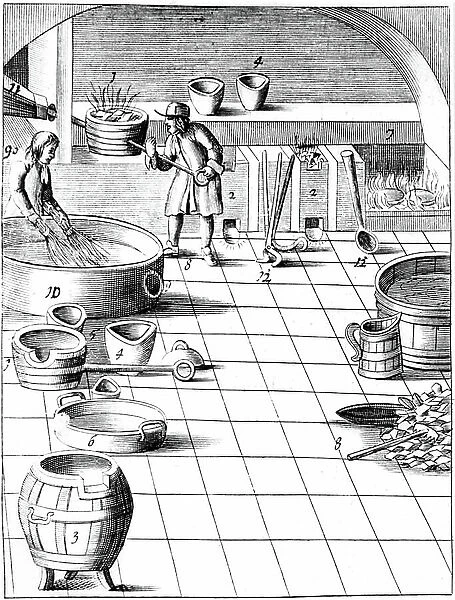 Preparation of copper and silver to be alloyed for production of coins, 16th century (engraving)