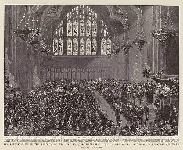 The Presentation of the Freedom of the City to Lord Kitchener, General View of the Guildhall during the Ceremony (litho)