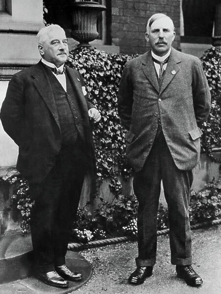 President of british association Ernest Rutherford 1871-1937 (right) photographed at Liverpool with vice chancellor of Liverpool University Doctor G Adami, the morning after Rutherford's address at the Philharmonic Hall, 1925