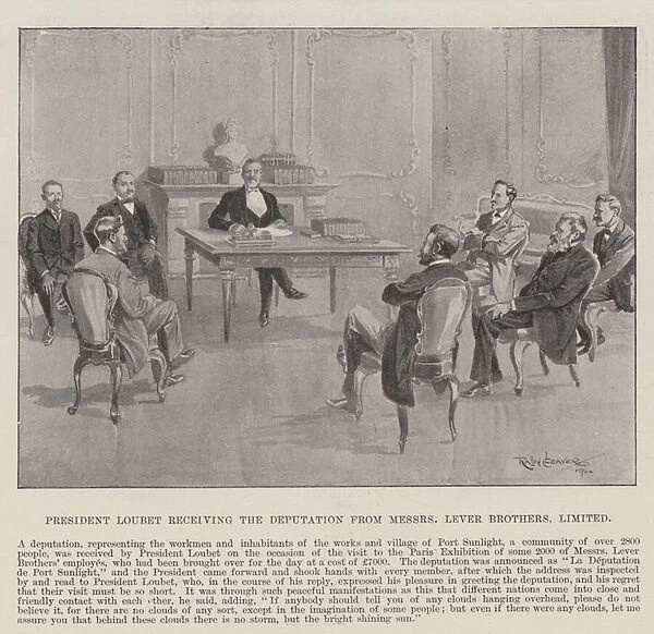 President Loubet receiving the Deputation from Messers Lever Brothers, Limited (engraving)