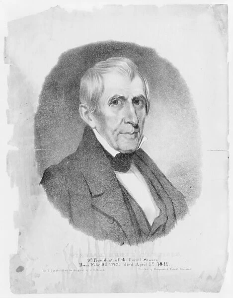 US president William Henry Harrison, 1841 (engraving)