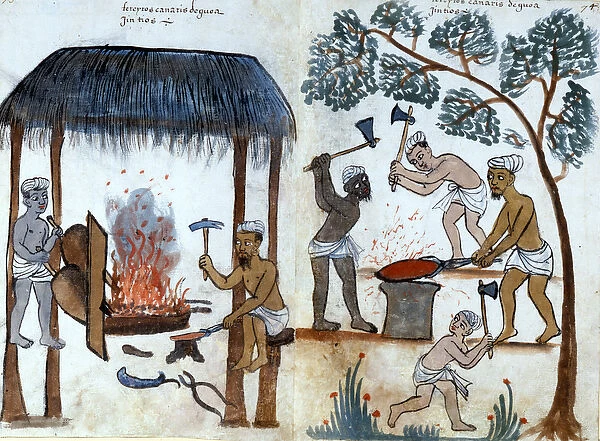 The primitive Indian metallurgy. 16th century Portuguese manuscript. Rome, Bibl