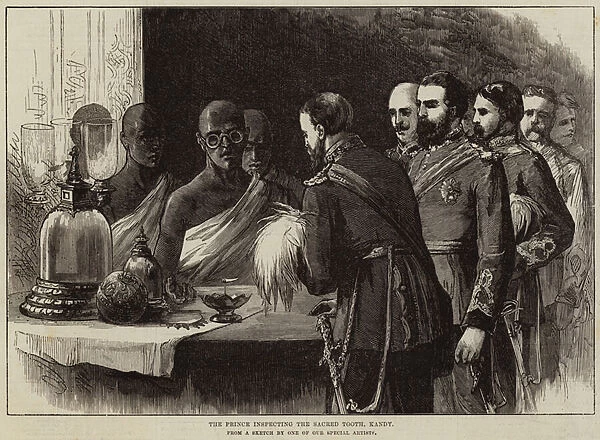 The Prince inspecting the Sacred Tooth, Kandy (engraving)